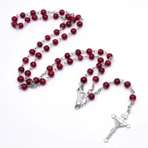 Catholic Jesus Christian Religious Jewelry Glass Rosary Crucifix Cross Pendant Prayer Custom Beads Rosaries