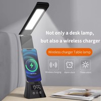 Table d'étude pliable lampes de bureau LED avec chargeur sans fil veilleuse réveil numérique pour chambre lampe de lecture LED