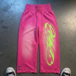 <span class=keywords><strong>Pantaloni</strong></span> <span class=keywords><strong>Capri</strong></span> Larghi Oversize con Stampa Personalizzata, Effetto Acid Wash, Vita Alta, Stile Streetwear per Uomo - Product Image 2