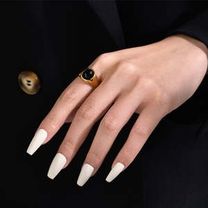 Anillo de Compromiso Vintage Antideslustre, Chapado en Oro de 14k y 18k, de Acero Inoxidable con Ágata, para Hombre y Mujer - Product Image 5