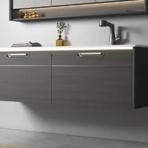 Meuble mural flottant en contreplaqué résistant à l'humidité avec double tiroir de rangement pour salle de bain de villa moderne et minimaliste - Product Image 3