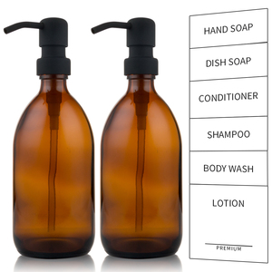 500ml Amber & helder glazen lotionfles met zwarte pomp, ronde vorm, zeepdispenser voor huidverzorging en shampoo - Product Image 2