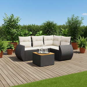 Conjunto de sofás de ratán moderno para patio, 6 plazas, negro y crema, seccional para jardín exterior con mesa de centro - Product Image 3