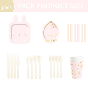 DAMAI - Juego de Decoración para Fiesta de Pascua, Vajilla Desechable al por Mayor, Platos de Papel con Diseño de Conejo Rosa, Huevo y Estrella, Mantel - Product Image 6