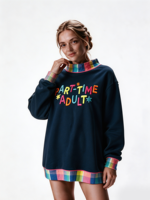Sweat-shirt à col montant pour femme, plusieurs couleurs au choix, longueur allongée, logo brodé personnalisé