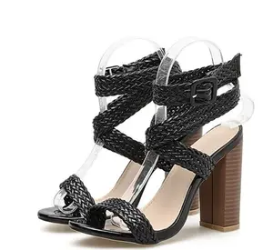 CSS5 siyah ayak bileği sapanlar topuklu blok yüksek topuk tıknaz topuk ayakkabı