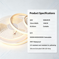 Tira de Luz LED COB para Exteriores de Alta Calidad, Silicona Extruida, Impermeable IP67, 24V, 528LED/m, Sin Puntos, Resistente a los Rayos UV, Anti-amarilleo