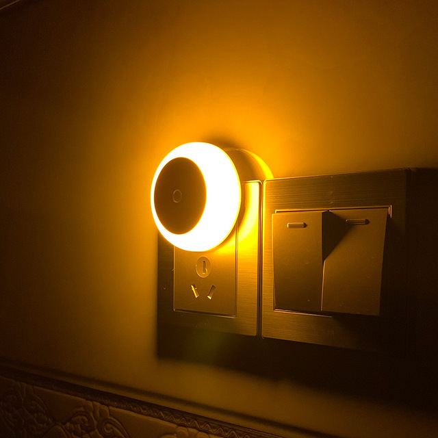Bathroom Bedroom Home Kitchen Corridor White Night Light Dusk to Dawn Sensor Energy Saving Round Smart Wall Night Light