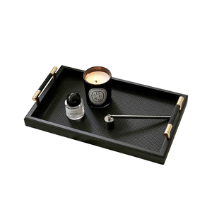 Bandeja de Servir Rectangular Negra con Patrón Sólido, Asas Doradas, Madera Lacada, Decorativa, para Mesa de Centro o Otomana, Precio de Fábrica - Product Image 1