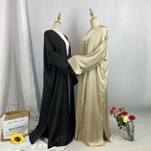 New Satin Modest Abaya Bifurcated Design Shiny Line Print Luxury Muslim Islamic Arabic Popular Dubai Abaya 2025 1439# - Product Image 5