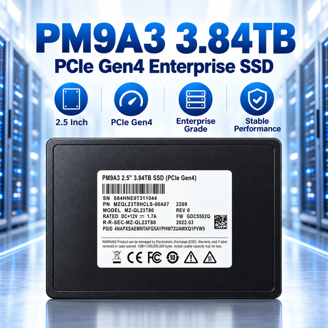 For Samsung MZQL23T8HCLS 00A07 PM9A3 3.84TB 2.5 Inch SFF U.2 NVMe PCIe 4.0 Enterprise SSD Hot Swap Drive