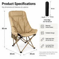 Chaise pliante légère avec coussin, tissu Oxford durable, portable pour la randonnée, le camping et les activités de plein air