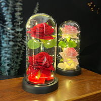 Ornements de Noël modernes faits à la main, deux roses artificielles, lampe LED, couvercle en verre lumineux, spécial Saint-Valentin transfrontalier