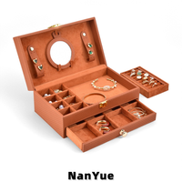 Boîte à bijoux en cuir PU à 2 étages avec miroir et tiroir, grande capacité, pour colliers, bracelets, bagues, boucles d'oreilles, étui de rangement, logo personnalisé