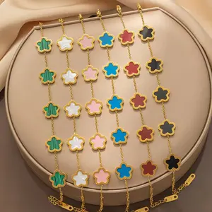 Stainless Steel Shell Clover Jewelry Five-leaf Clover Bracelet Gold Plated Non Tarnish Jewelry