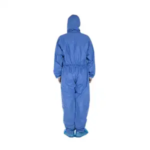 Stock Breathable Industrial Resistant Against Harmful Particulates Blue Asbestos Removal Non Woven Disposable Sms Coveralls