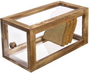 Transparent acrylic kitchen bread bread display box storage box with antique brown burnt wooden frame