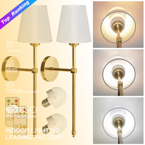<span class=keywords><strong>Applique</strong></span> murale d'intérieur dorée RGB à intensité variable sans fil, fonctionnant sur batterie, avec télécommande, lot de 2 lampes murales rechargeables - Product Image 1