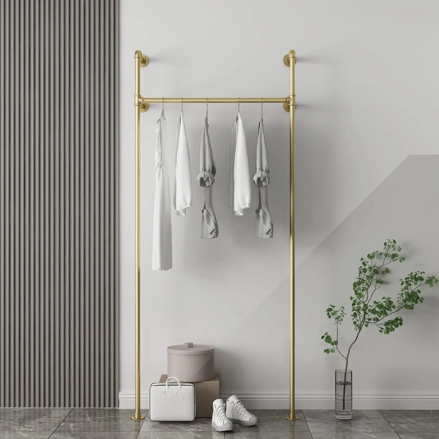 Kleider ständer Gold Display Garderobe Kleiderbügel Regal Kleidungs stück Display Kleidung Hängende Kleider ständer mit Rädern 2 Ebenen Commercial