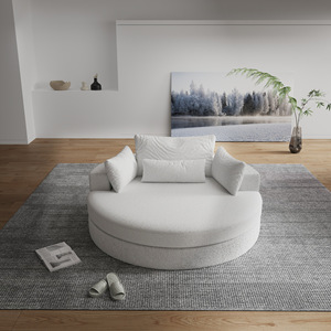 Coussin de canapé rond en tissu de lin blanc ivoire, rembourrage en mousse, style nordique, pour salon - Product Image 1