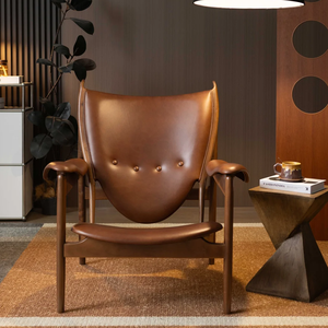 Noordse <span class=keywords><strong>Mid</strong></span>-<span class=keywords><strong>Century</strong></span> Loungestoel Massief Houten Fauteuil Vintage Lederen <span class=keywords><strong>Wingback</strong></span> Accentstoel - Product Image 4