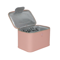 Sac de manucure UV rose avec poche à câbles Velcro, sangles élastiques, support métallique et interrupteur frontal, sac de maquillage avec lumière UV, trousse à cosmétiques