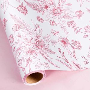Yarcony Pink Floral Gift Wrap 17 In X 16.5 Ft Art <b>Paper</b> Vintage Toile Design For Birthday Wedding Mother's Day - Product Image 1