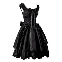 Robe gothique vintage pour femmes pour fête Robe noire classique A-Line Cosplay Robe Goth Lolita à lacets Costume d'Halloween