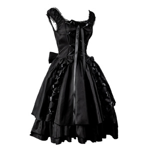 Vestido Gótico Vintage para <span class=keywords><strong>Mujer</strong></span> para Fiesta, Clásico Negro Línea A, Vestido <span class=keywords><strong>de</strong></span> Cosplay con Encaje en Capas y Cordones, <span class=keywords><strong>Disfraz</strong></span> <span class=keywords><strong>de</strong></span> Lolita Gótica para Halloween - Product Image 3