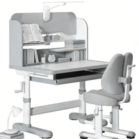 Ensemble de bureau et de chaise d'école réglable en hauteur, table de lecture ergonomique intelligente avec étagère, lampe LED, table d'étude pour enfant