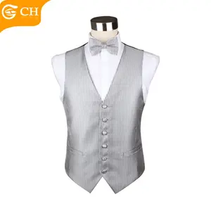 Custom Safe Delivery Grey Formal Striped Polyester Mens Vest Clothing Sale Waistcoats