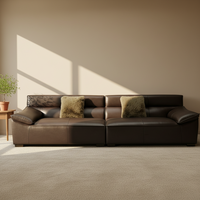 Canapé droit en cuir véritable de style nordique, tons neutres, rembourrage en éponge, design polyvalent pour petit appartement ou salon