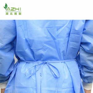 Robe de chirurgien médical <span class=keywords><strong>non</strong></span> tissé bleu vêtements de protection jetables SMS robes manchette tricotée médecin qui - Product Image 4