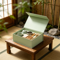 Coffret Cadeau Thé Traditionnel Sauge avec Tasse, Théière, Cuillère en Étain, Snacks, Emballage Thème Tatami, Vente en Gros, Ensemble Cadeau Alimentaire et Gâteau