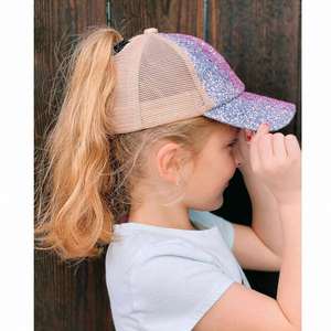 Washed Distressed <b>Girls</b> <b>Baseball</b> Kid Hat With Ponytail Hole Messy Bun <b>Cap</b> for Ages 4-10 Promotion Gift - Product Image 2