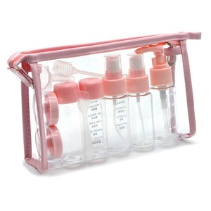 Juego de botellas cosméticas de viaje, 11 piezas, mini botellas de plástico con pulverizador para loción, cuidado de la piel del rostro, almacenamiento de maquillaje, rosa y azul - Product Image 2