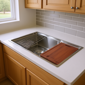 Évier de cuisine encastré en acier inoxydable à cuve unique 28x19x10 pouces, surface polie, multifonctionnel - Product Image 2