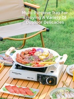 Plaque de cuisson BBQ portable en alliage d'aluminium antiadhésive pour camping en extérieur, double usage pour cuisinière et feu ouvert