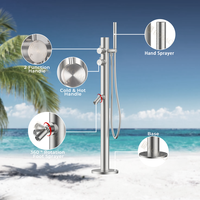 Robinet de douche moderne en acier inoxydable 304, avec pommeau de douche à main, monté sur pied, pour piscine extérieure avec eau chaude et froide