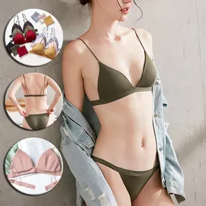 Wholesale Cotton Cup 32 Small Boobs Size Wireless Lingerie Two Piece Bikini Bra And Panties Set For Women Ladies