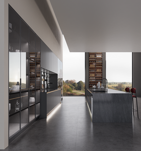 OPPEIN Armoires de <span class=keywords><strong>cuisine</strong></span> en laque grise au design moderne avec armoires en fil métallique - Product Image 4