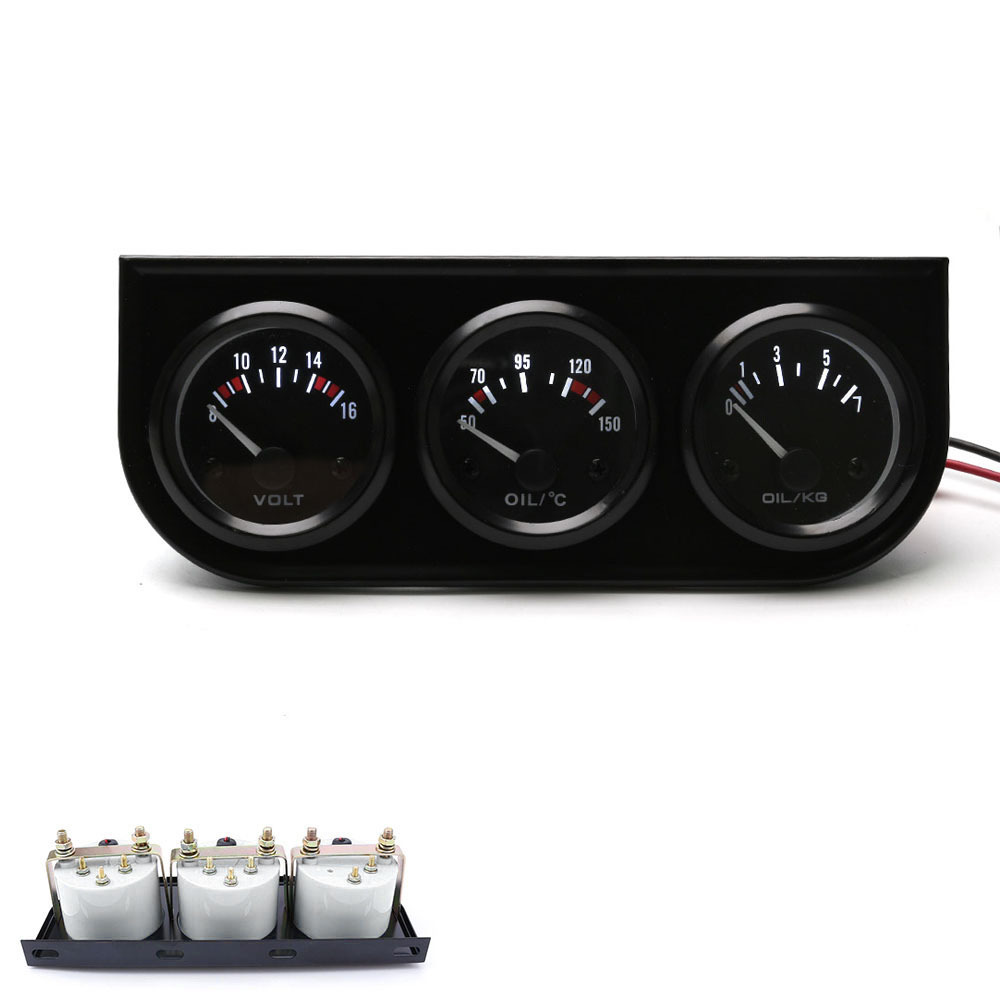 2'' 52mm 3in1 Car Volt Meter Oil Temp Gauge Oil Pressure Gauge Triple Meter Kit