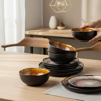 Service de table en céramique Yunmeng série 16 pièces - Bols Design rétro luxe léger Passe au micro-ondes 4 personnes Écologique Lave-vaisselle
