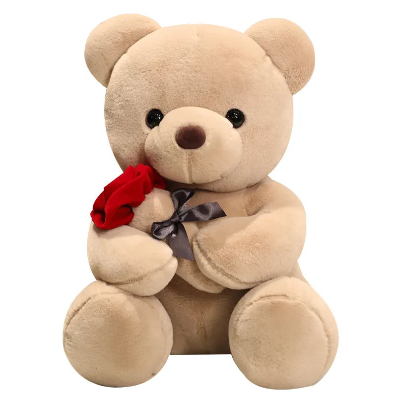 Venta al por mayor Super lindo oso de peluche Animal de peluche amor suave oso de peluche de juguete con rosa para el Día de San Valentín 2024