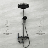 Système de douche thermostatique en laiton brossé avec affichage numérique LED intelligent de la température et lumière d'ambiance