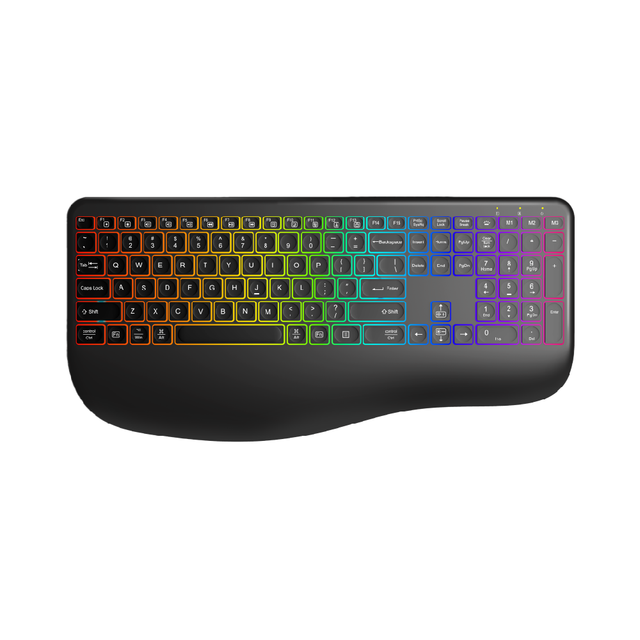 New Ergonomic Scissor Wireless Keyboard and Mouse 7-Color LED Backlit Rechargeable 2.4G Clicking Office Split Design