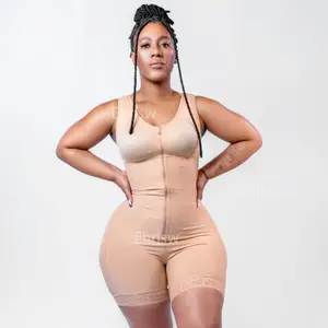 Skin Color Front Zipper Latex Bodysuit Big Size Firm Compression Wholesale Full Body Faja Supplier Double Hooks Plus Size Post