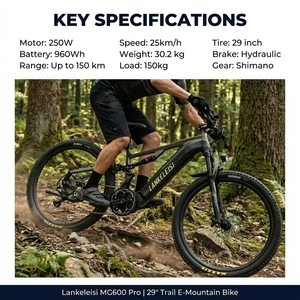 Bicicleta de Montaña Eléctrica LANKELEISI MG600 Pro de 29 Pulgadas con Suspensión Completa para Todo Terreno, 250 W, con Sensor de Torque, MG600 Pro para Adultos - Product Image 5