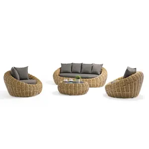 Moderno pe rattan jardim relaxamento pátio conjunto de sofá em rattan