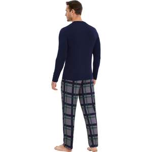 Conjunto de Pijama de Viscosa de Bambú para Hombre, Manga Larga, a Cuadros, Ropa de Dormir con Bolsillos, Talla Grande, Ropa Modal para Hombre - Product Image 4